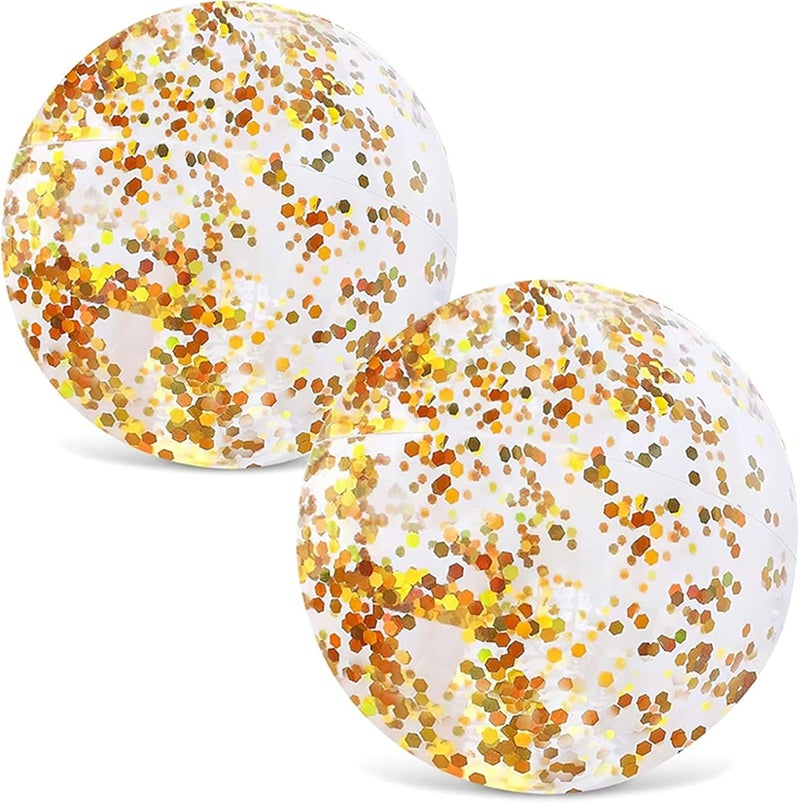 FuturePlusX 16 Inch Glitter Beach Balls, 2PCS Swimming Pool Balls Inflatable Beach Ball with Gold Confetti for Kids Birthday Summer Pool Party - Image 1